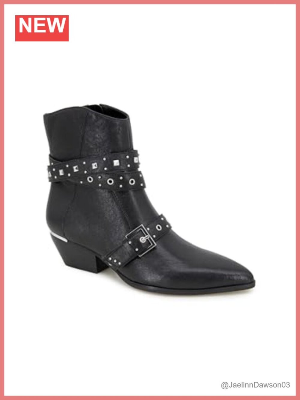 Western Ankle Bootie with Buckle and Stud Detail Pointed Toe Block Heel Women's